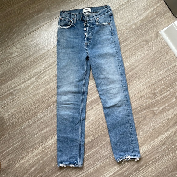 AGOLDE Women’s Riley Crop High Waist Fly Button Denim Jeans Sz 24 EUC - Picture 5 of 13